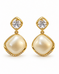 Ivory Cushion Pearl Drop Earrings — white background