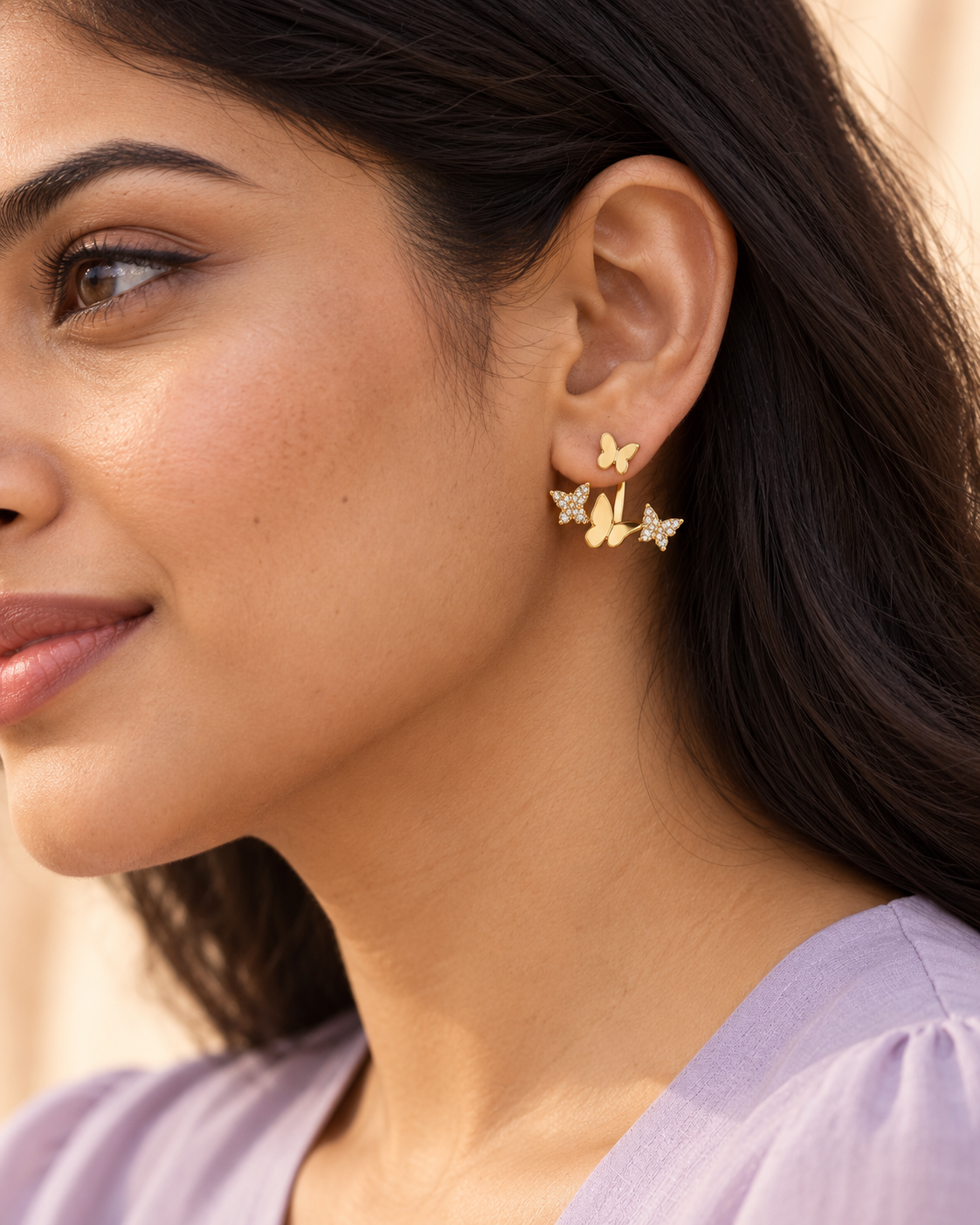 Butterfly Cascade Ear Jackets — worn by model