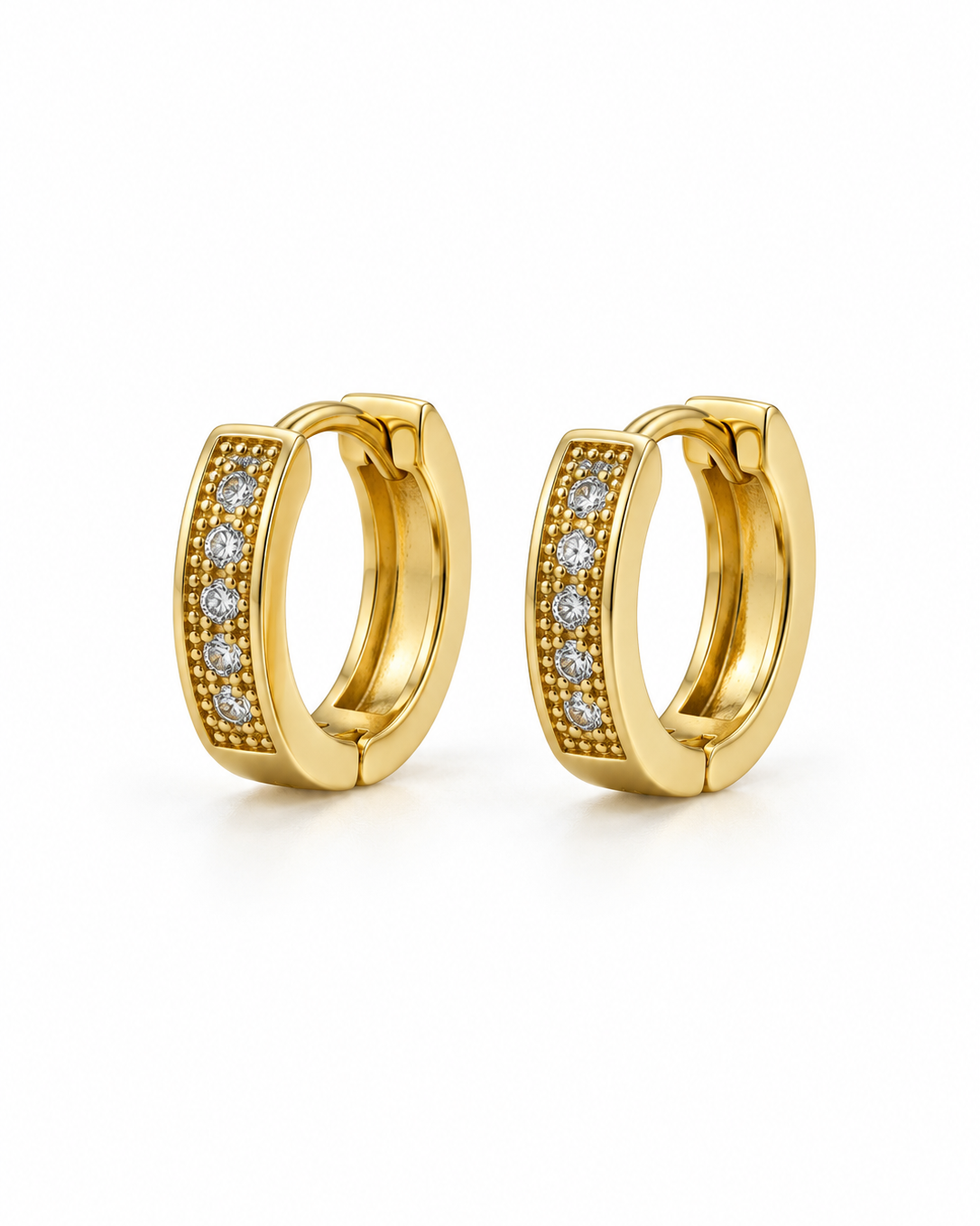 Crystal Inset Gold-Tone Huggie Hoops — white background