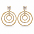 Triple Concentric Crystal Circle Earrings — white background