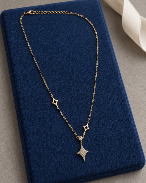 Asymmetric Crystal Star Drop Necklace — aesthetic setting