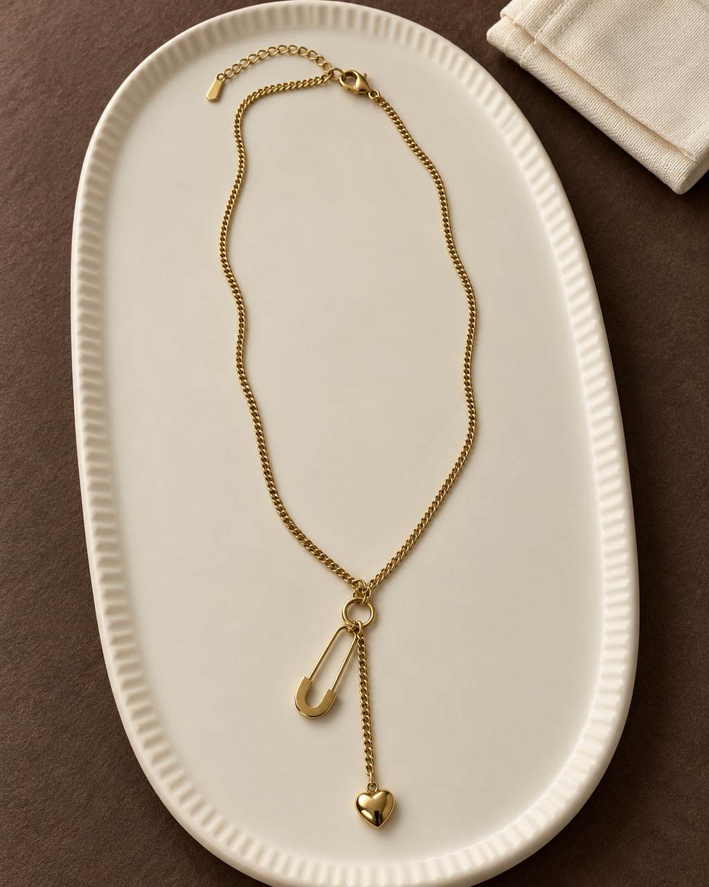 Gold-Tone Pin & Heart Lariat Necklace — aesthetic setting