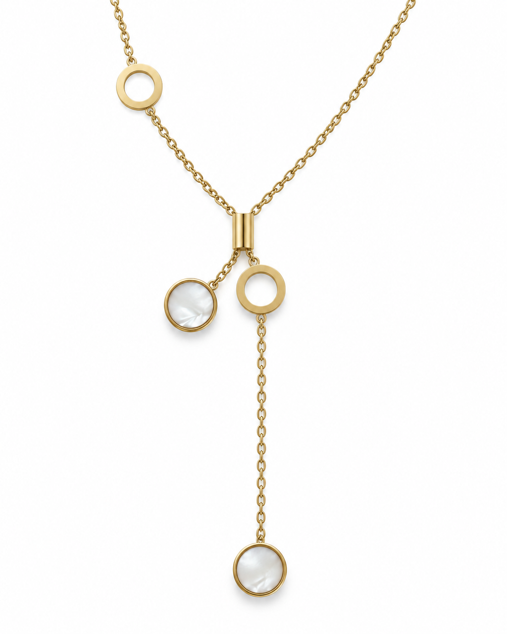 Asymmetric Ivory Circle Lariat Necklace — white background