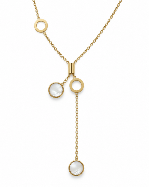 Asymmetric Ivory Circle Lariat Necklace — white background