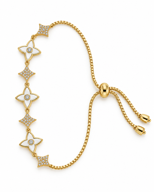 Alternating Clover Star Bolo Bracelet — white background