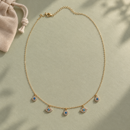 Blue Evil Eye Five Charm Necklace — aesthetic setting