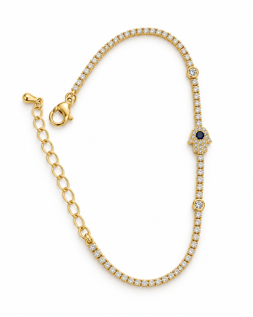 Blue Centre Hamsa Crystal Bracelet — white background