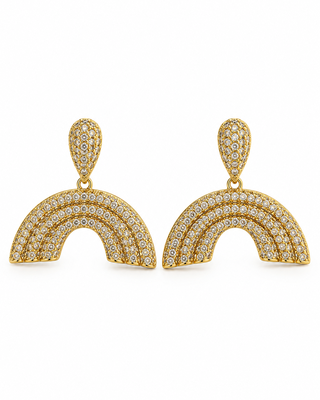 Pavé Rainbow Arch Drop Earrings — white background