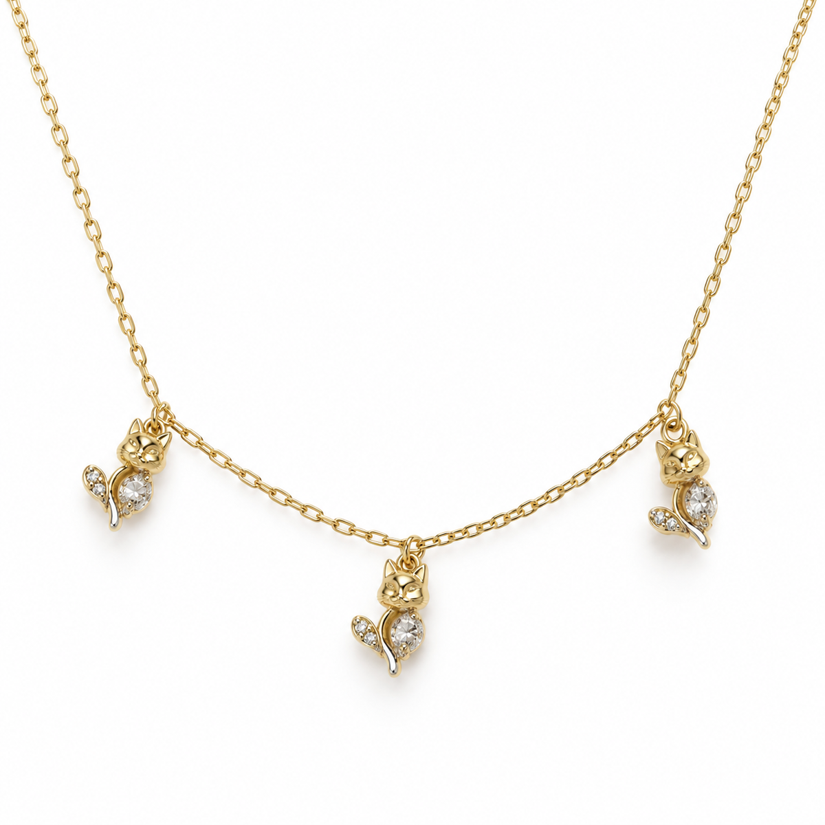Gold-Tone Trio Cat Charm Necklace — white background