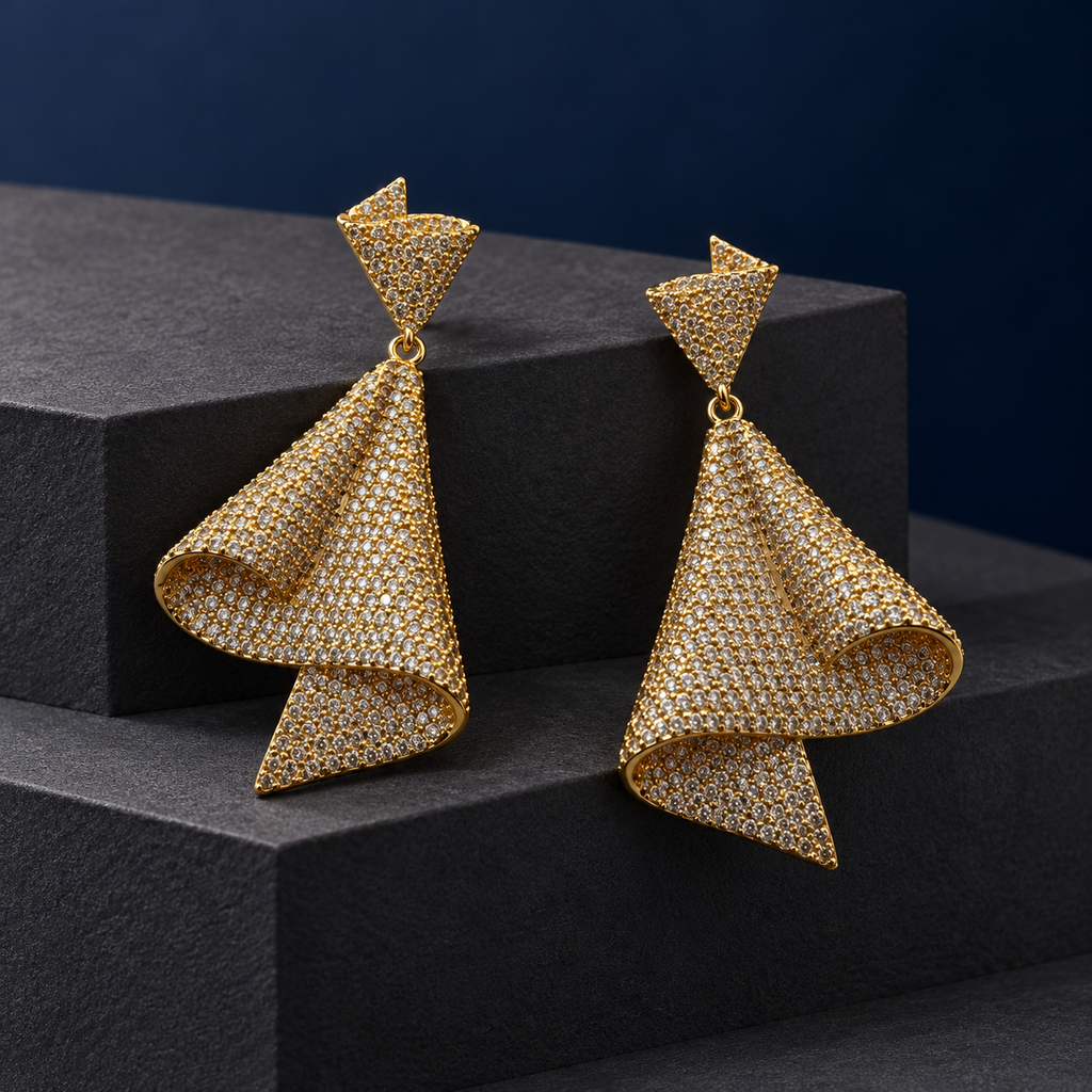 Sculptural Pavé Folded Drop Earrings — aesthetic setting