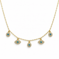 Blue Evil Eye Five Charm Necklace — white background