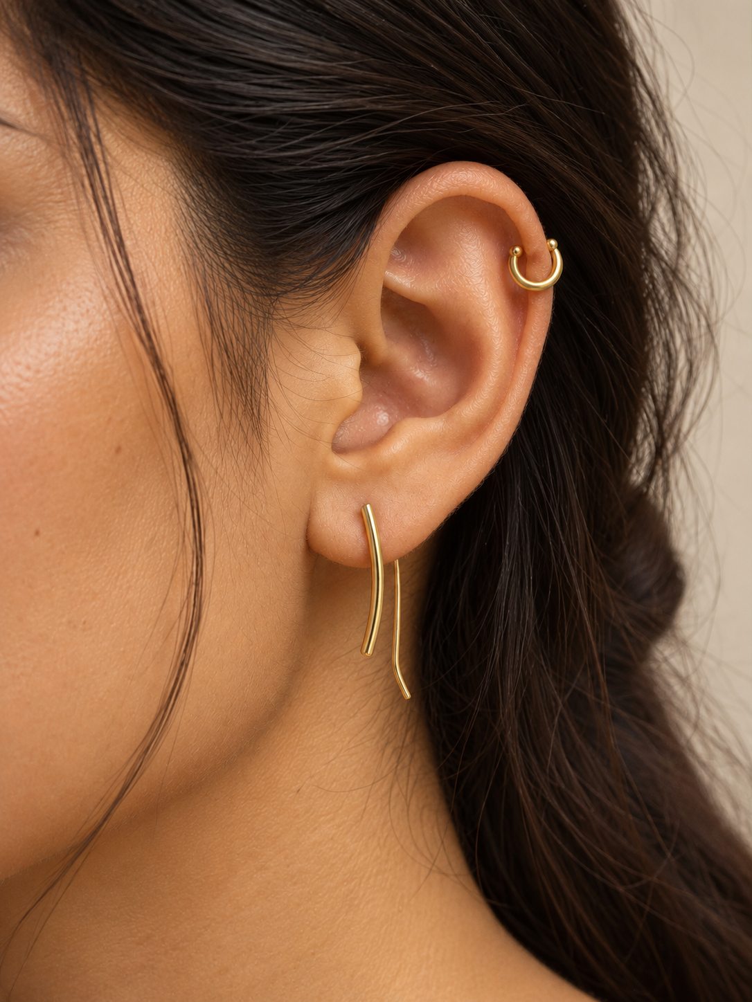 Minimal Gold-Tone Cuff & Threader Set — worn by model