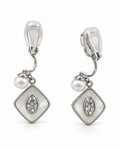 Silver-Tone Ivory Diamond Shape Clip Earrings — white background