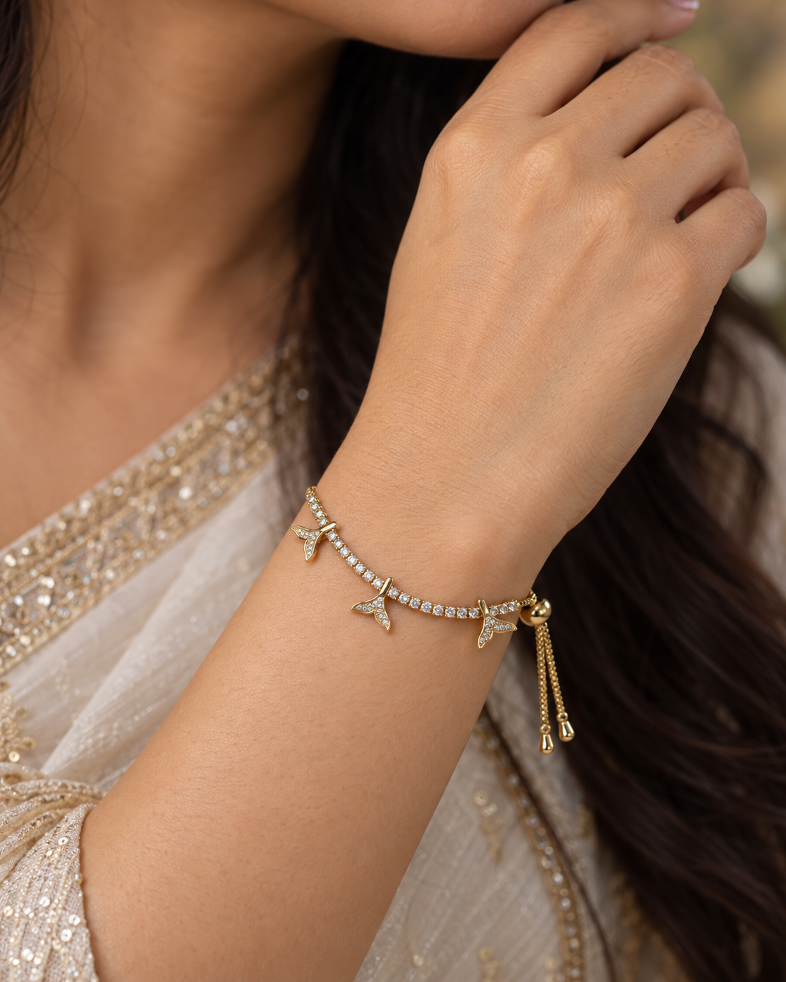 Gold-Tone Butterfly Charm Bracelet — worn by model
