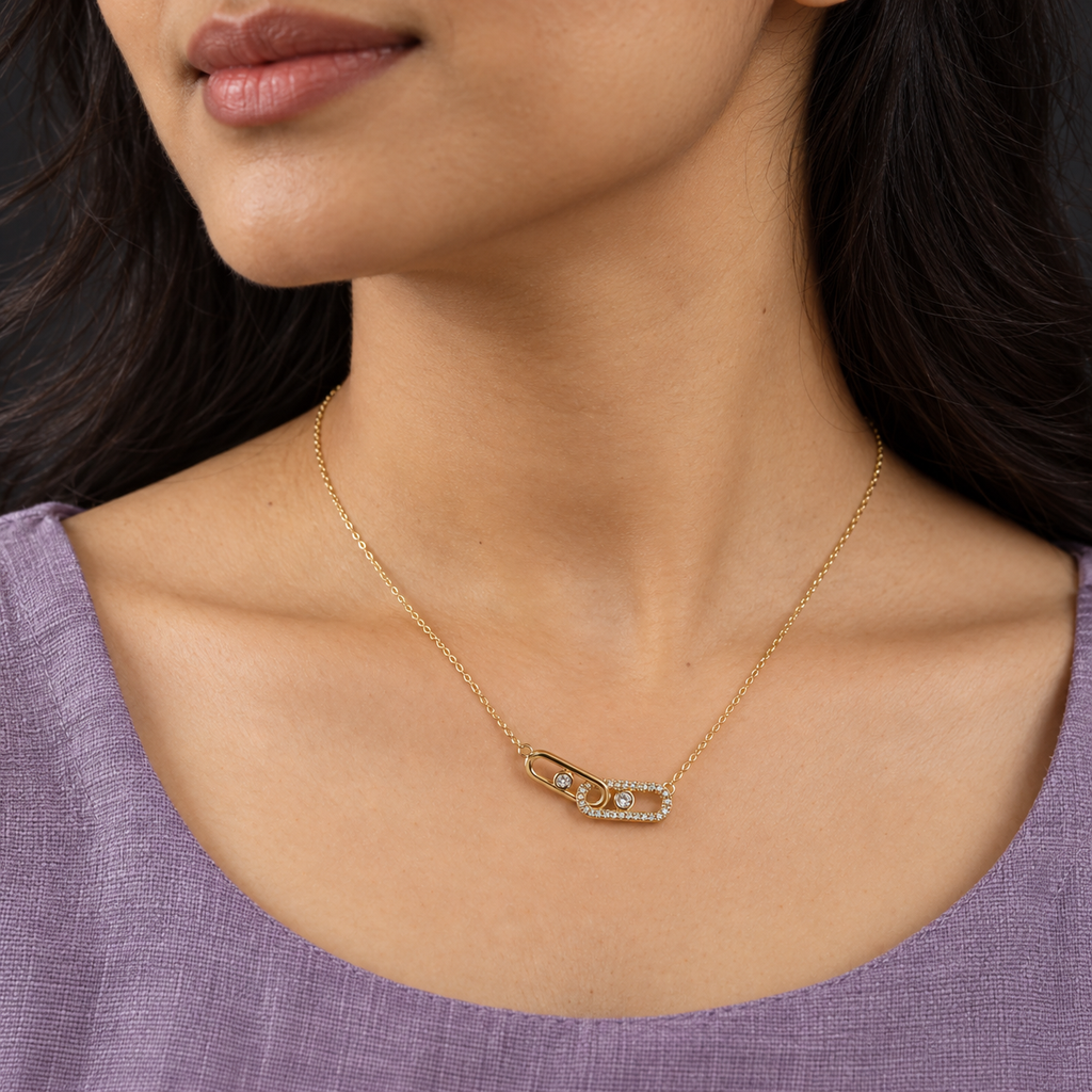 Crystal Twin Rectangle Link Necklace — worn by model