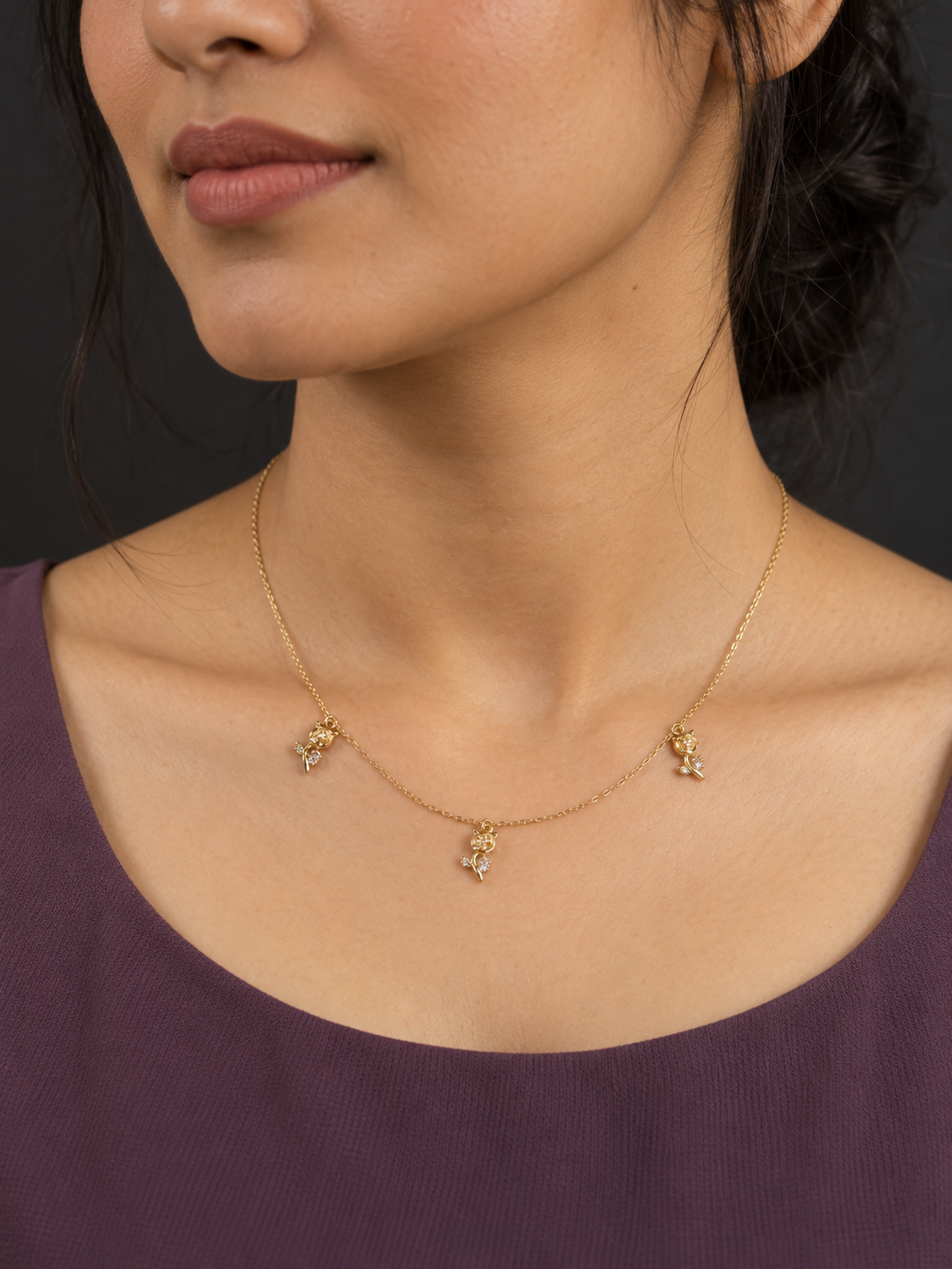 Gold-Tone Trio Cat Charm Necklace — worn by model