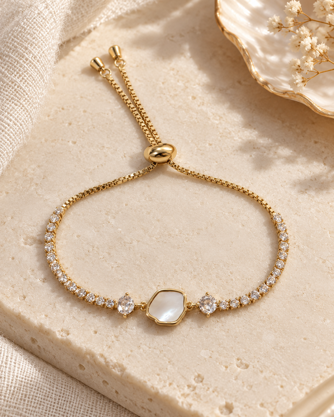Ivory Irregular Stone Crystal Bracelet — aesthetic setting