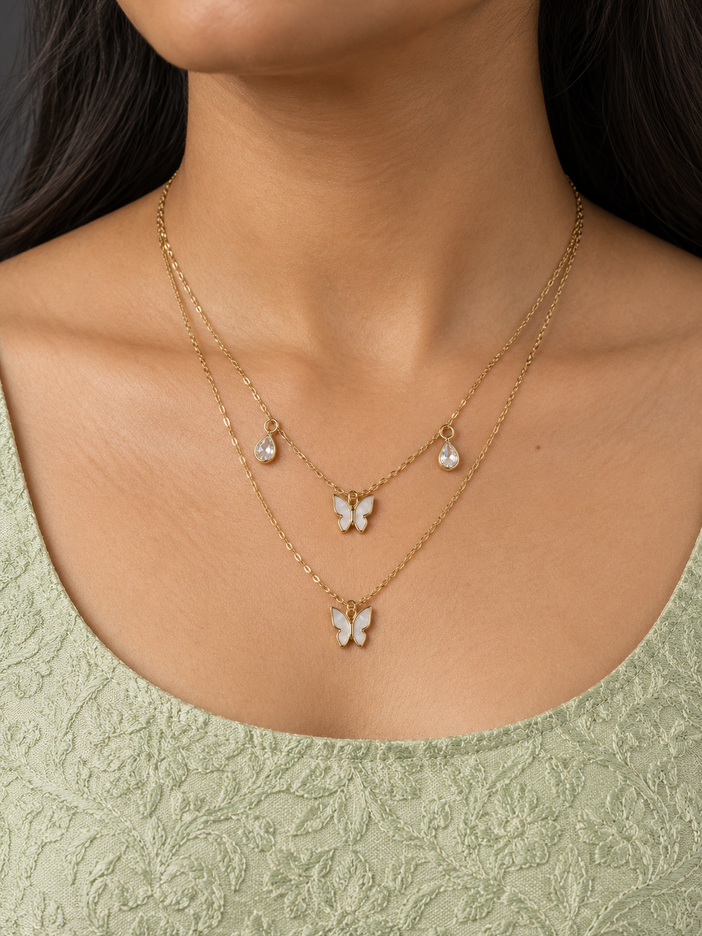 Layered Ivory Butterfly Necklace — worn by model