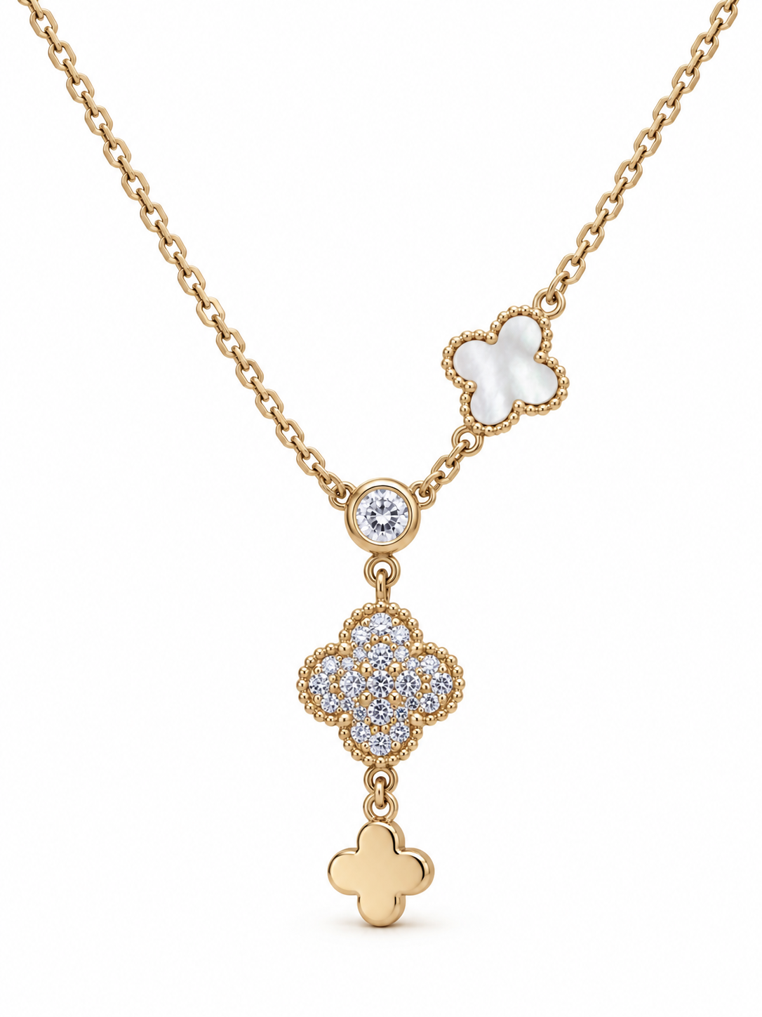 Asymmetric Triple Clover Pendant Necklace — white background