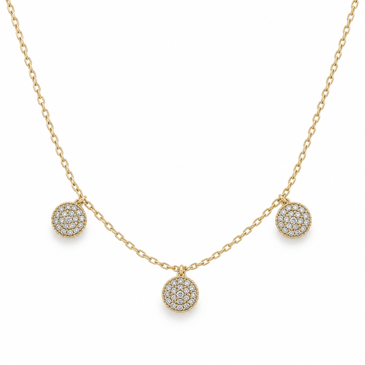 Triple Pavé Disc Necklace — white background