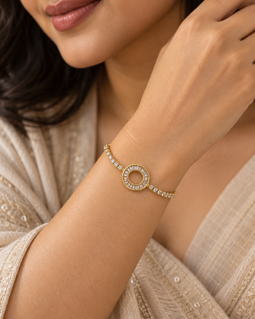 Oval Baguette Halo Crystal Bracelet — worn by model