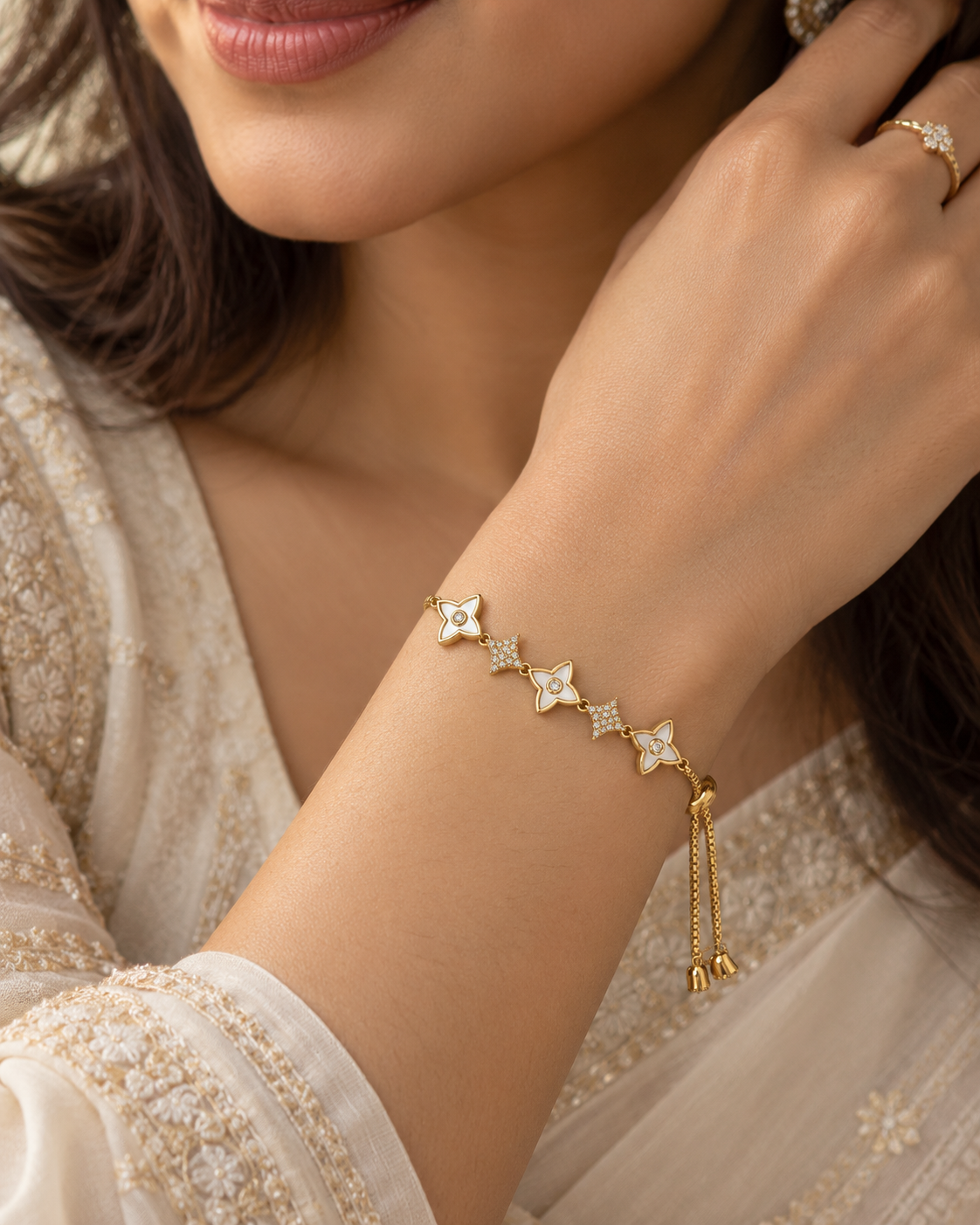 Alternating Clover Star Bolo Bracelet — worn by model