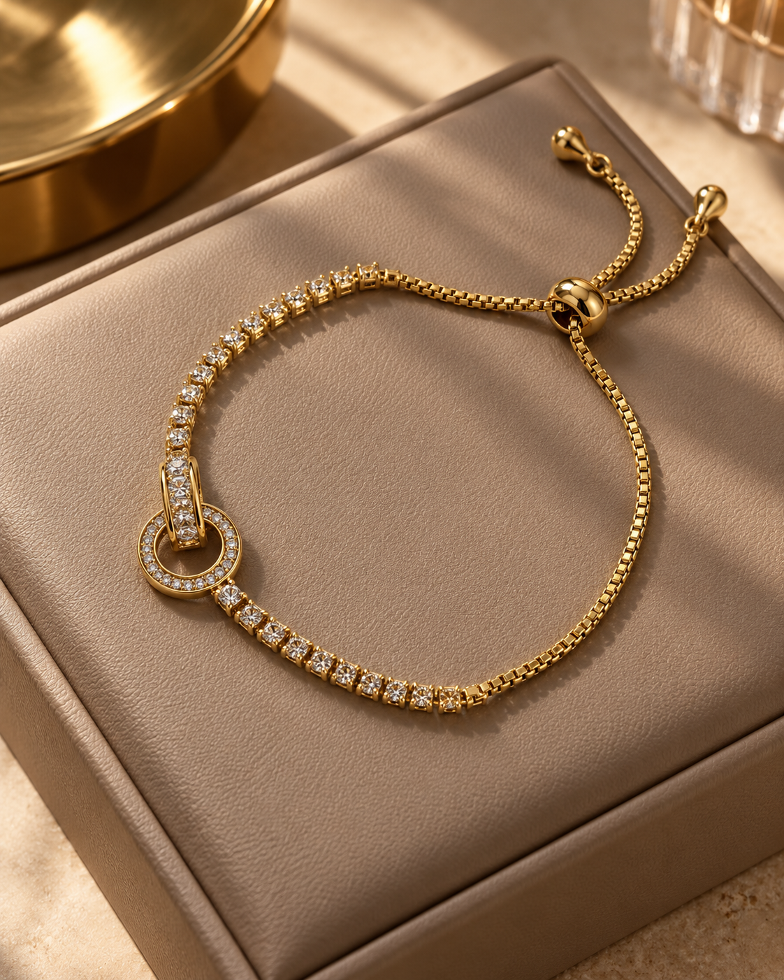Crystal Circle Link Bolo Bracelet — aesthetic setting