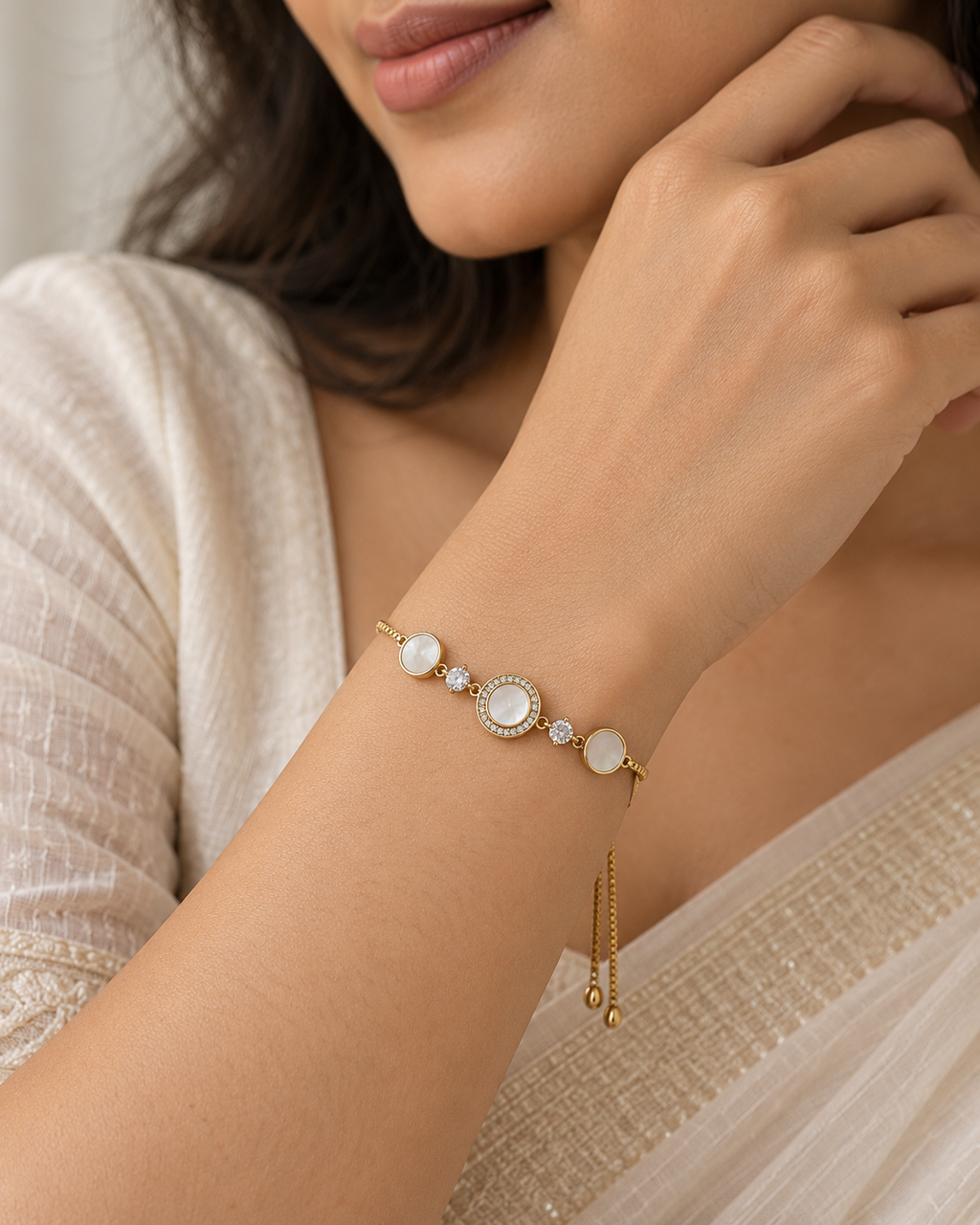 Triple Ivory Circle Bolo Bracelet — worn by model