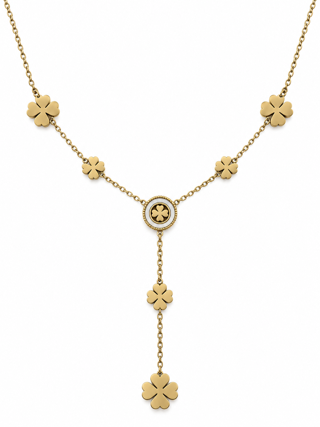 Gold-Tone Clover Medallion Y Necklace — white background