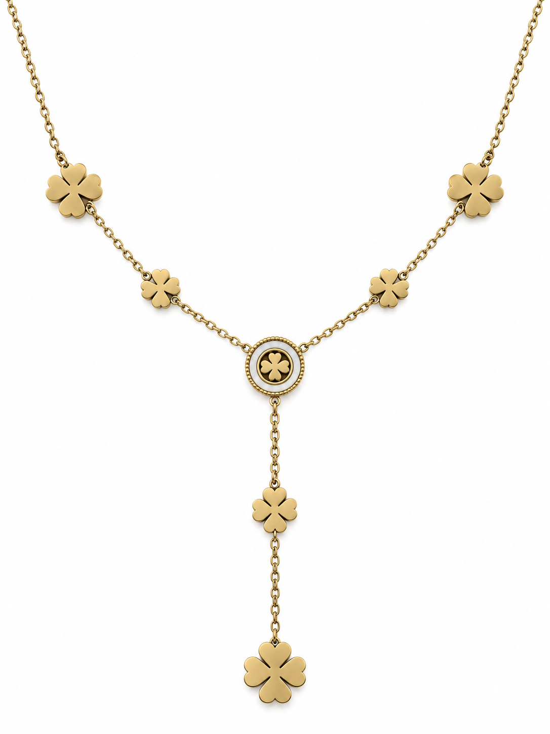 Gold-Tone Clover Medallion Y Necklace — white background
