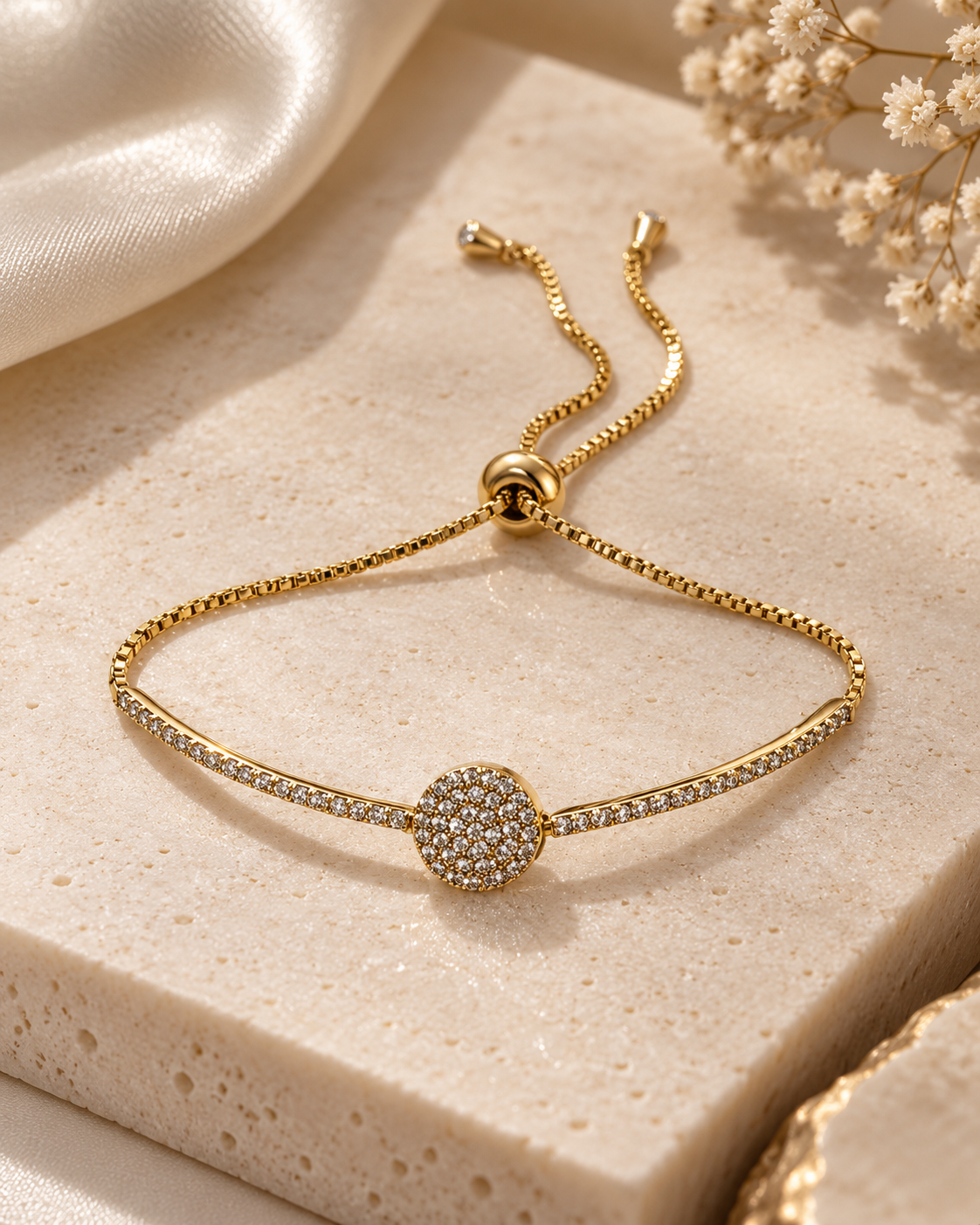 Round Pavé Centre Bolo Bracelet — aesthetic setting