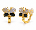 Black & Crystal Butterfly Clip Earrings — white background