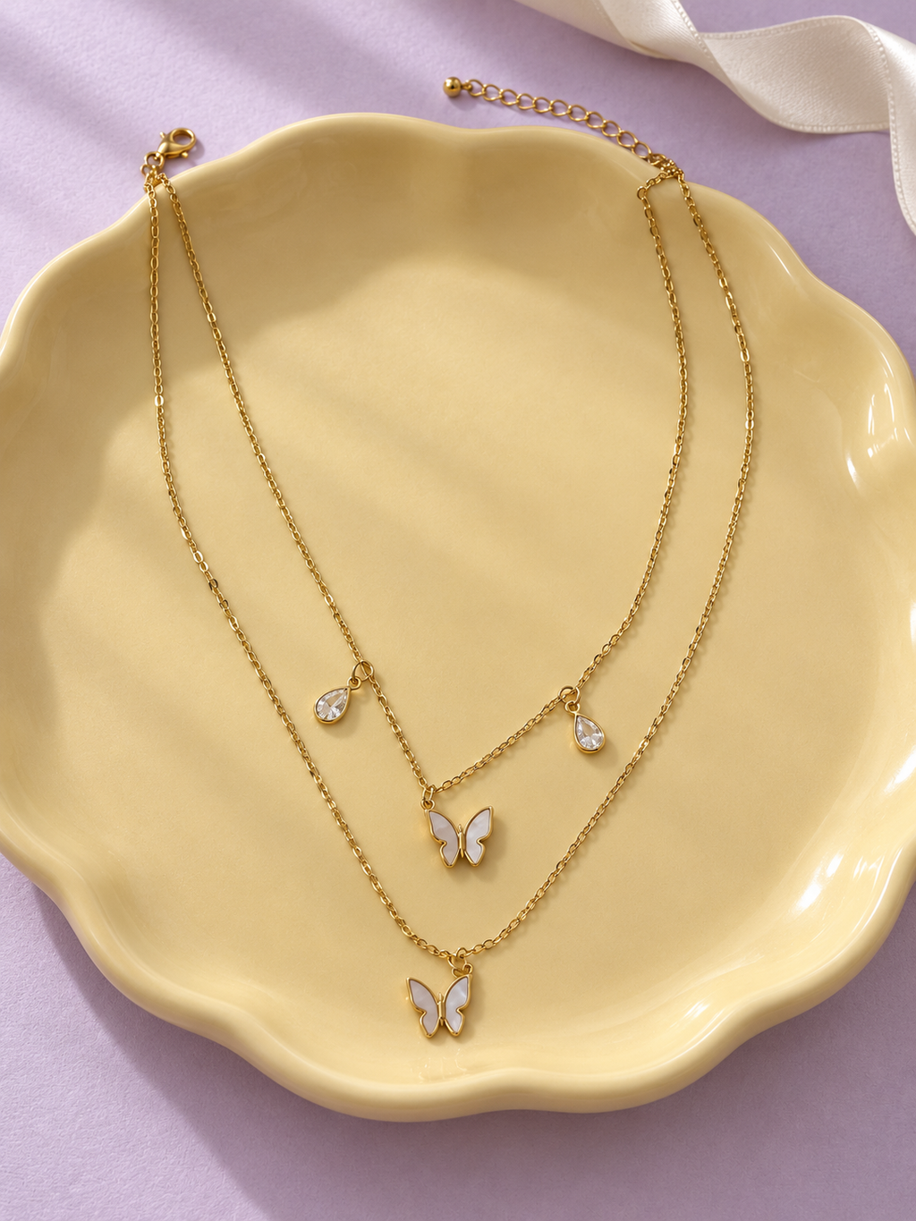 Layered Ivory Butterfly Necklace — aesthetic setting