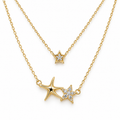 Double Tier Three Star Necklace — white background
