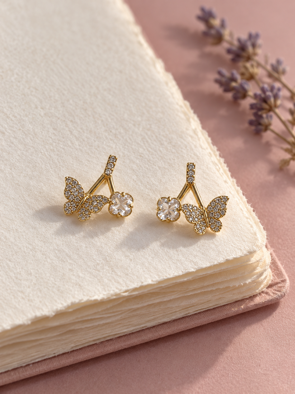 Butterfly & Solitaire Branch Earrings — aesthetic setting