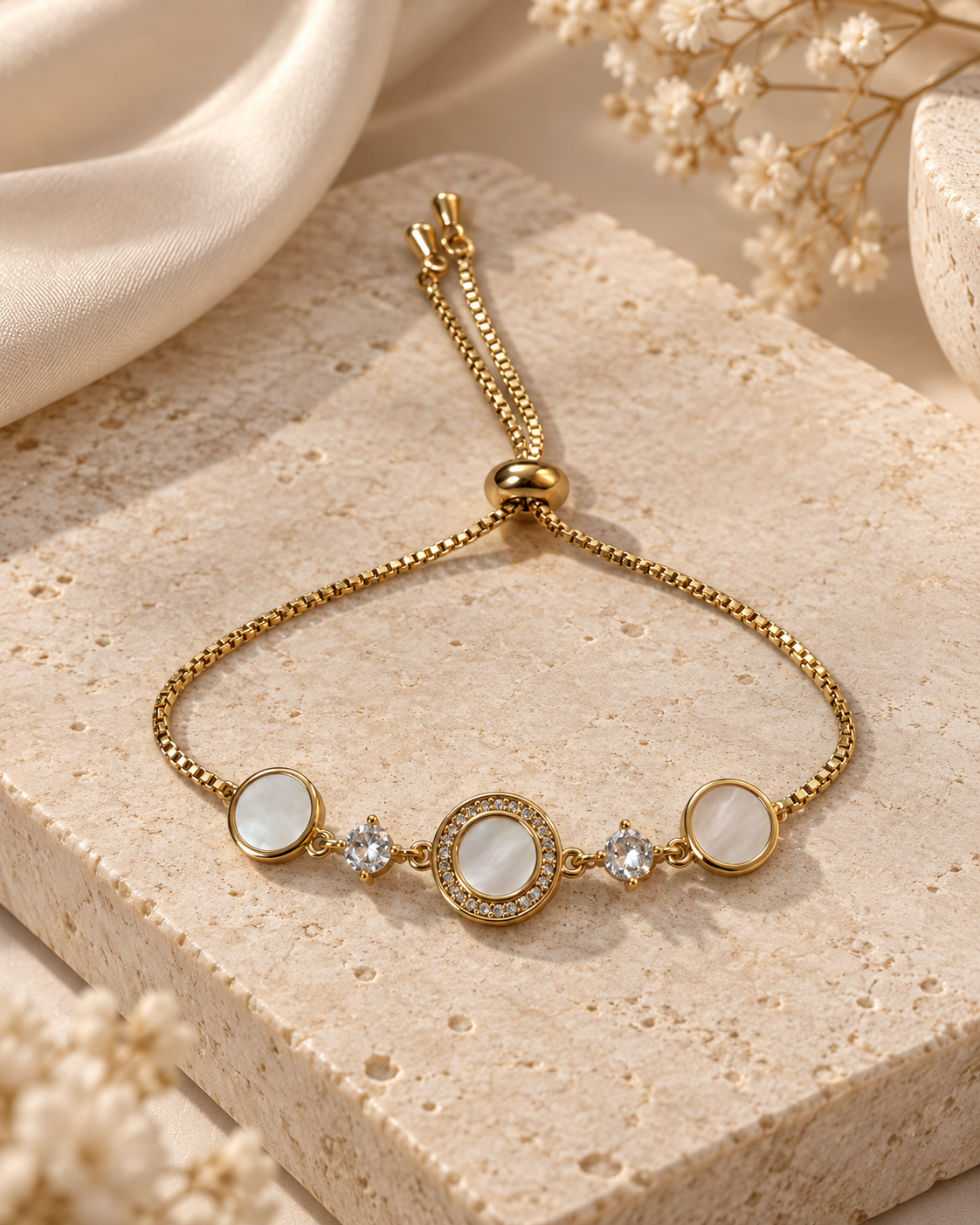 Triple Ivory Circle Bolo Bracelet — aesthetic setting