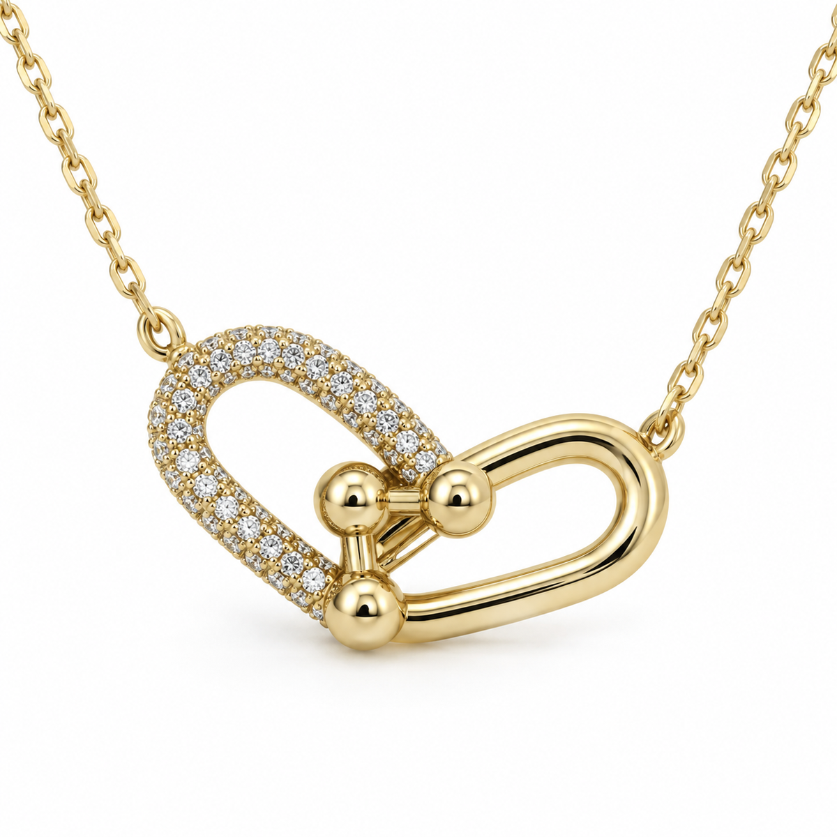 Sculptural Pavé Interlocking Link Necklace — white background