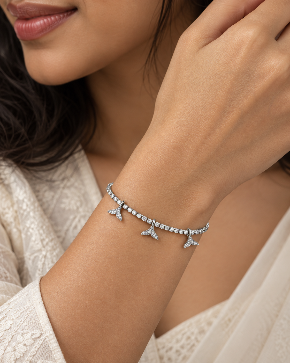 Silver-Tone Butterfly Charm Bracelet — worn by model