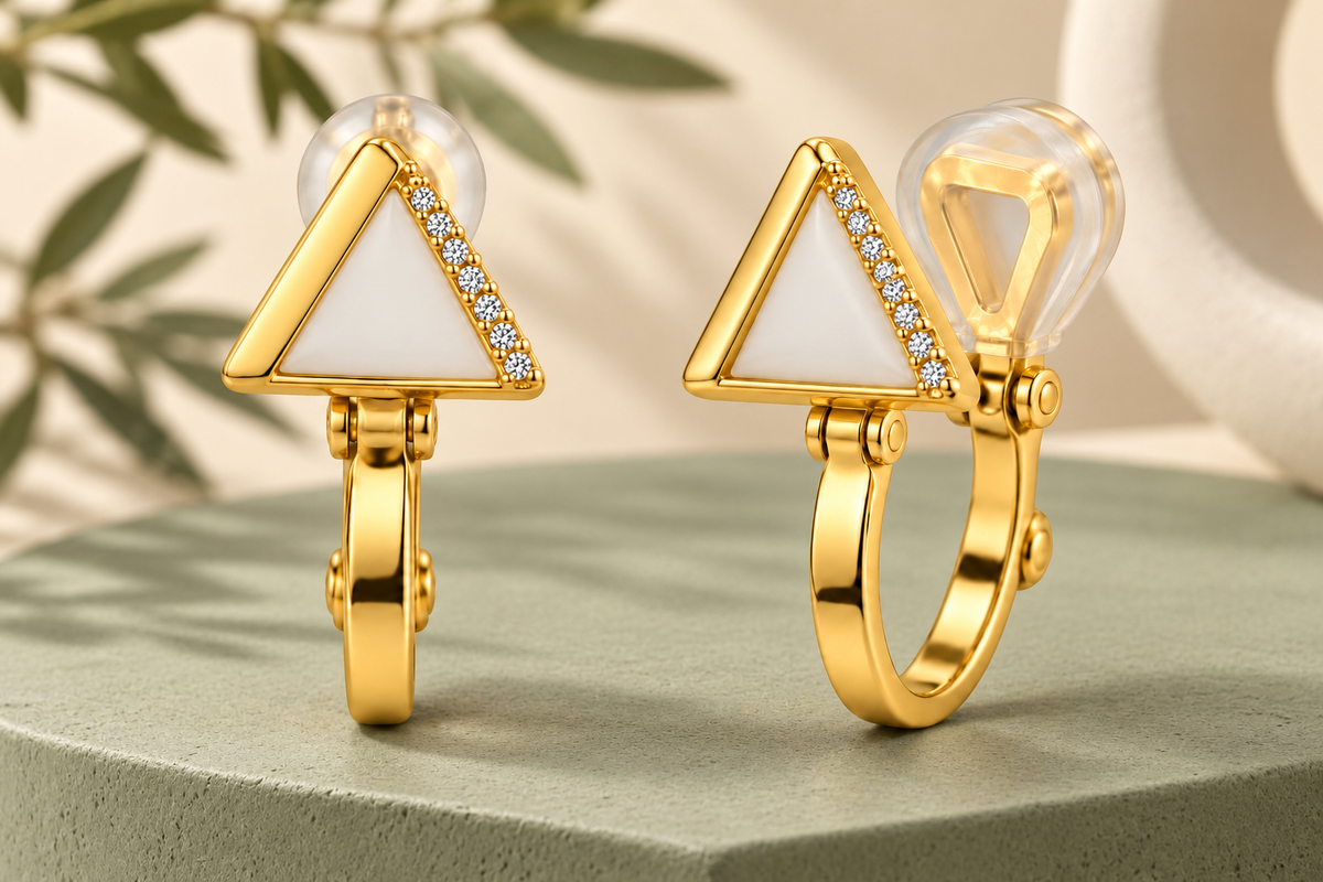 Ivory Triangle Crystal Clip Earrings — aesthetic setting