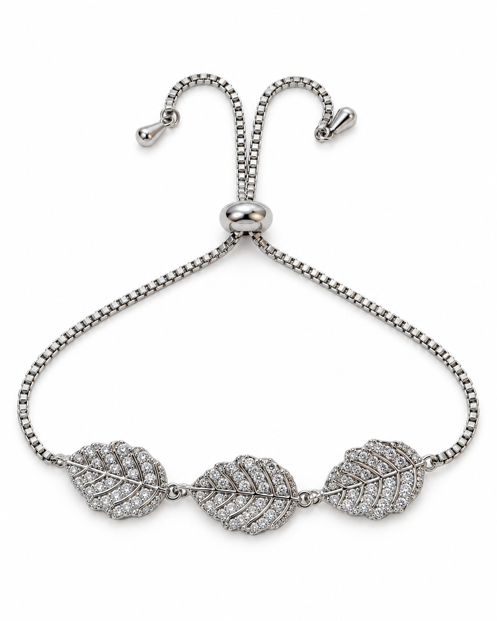 Silver-Tone Triple Leaf Bolo Bracelet — white background