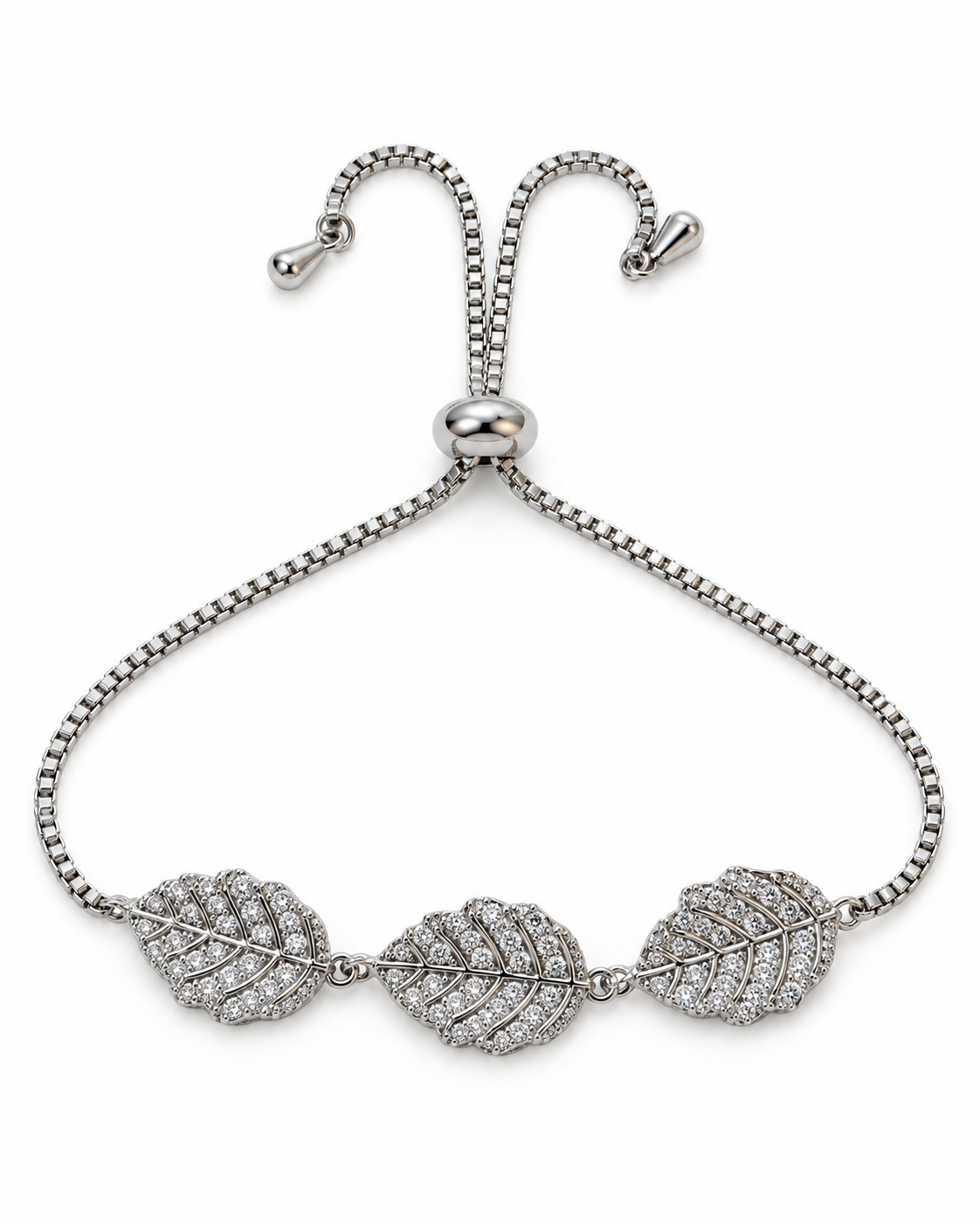 Silver-Tone Triple Leaf Bolo Bracelet — white background
