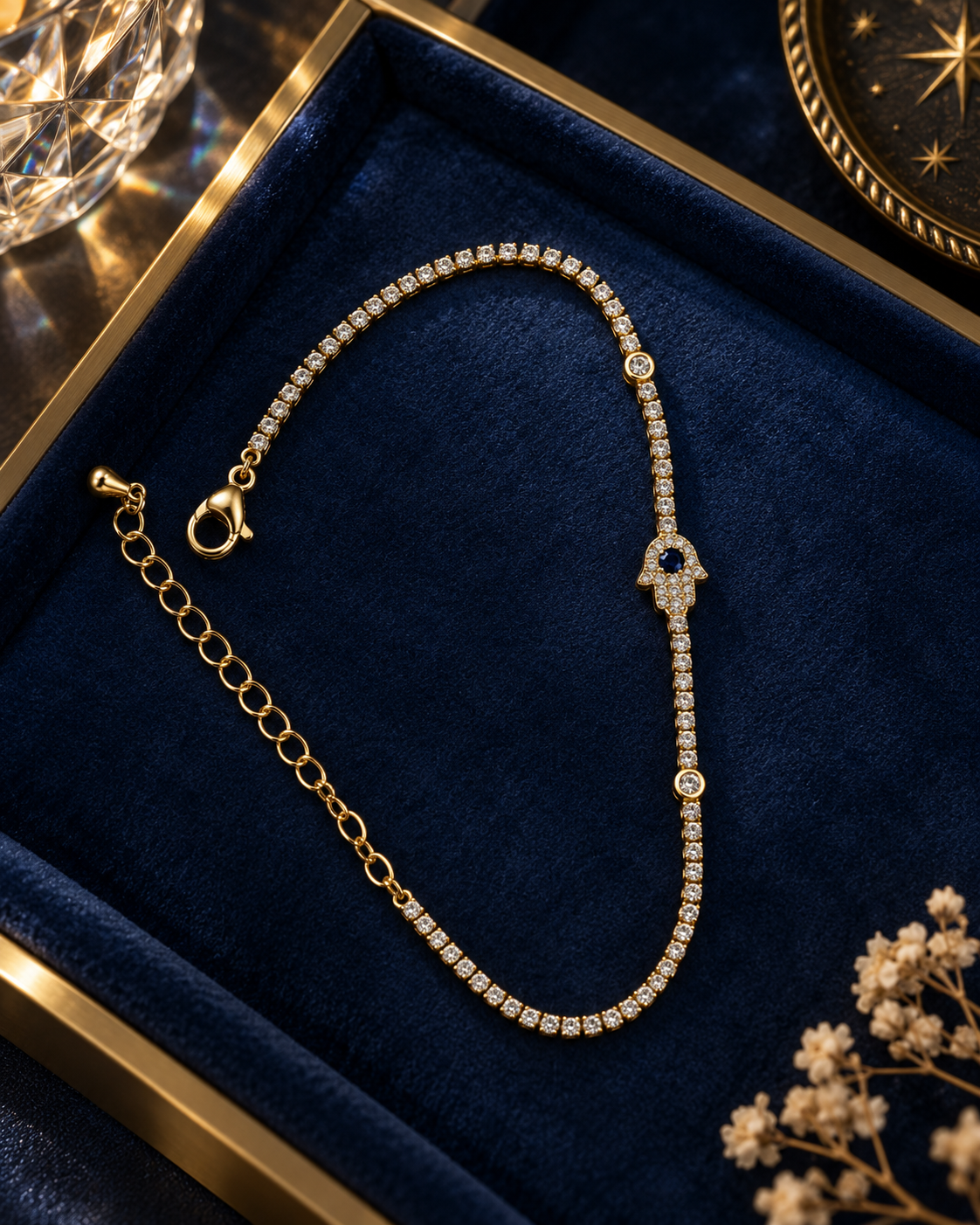 Blue Centre Hamsa Crystal Bracelet — aesthetic setting
