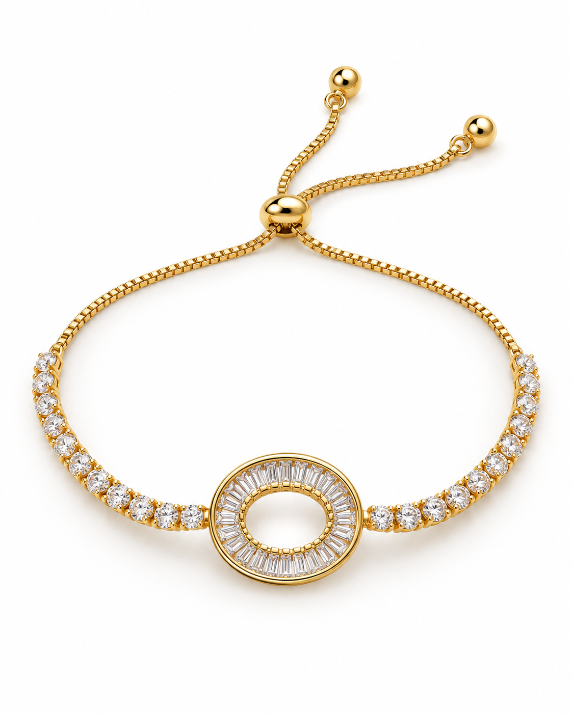 Oval Baguette Halo Crystal Bracelet — white background