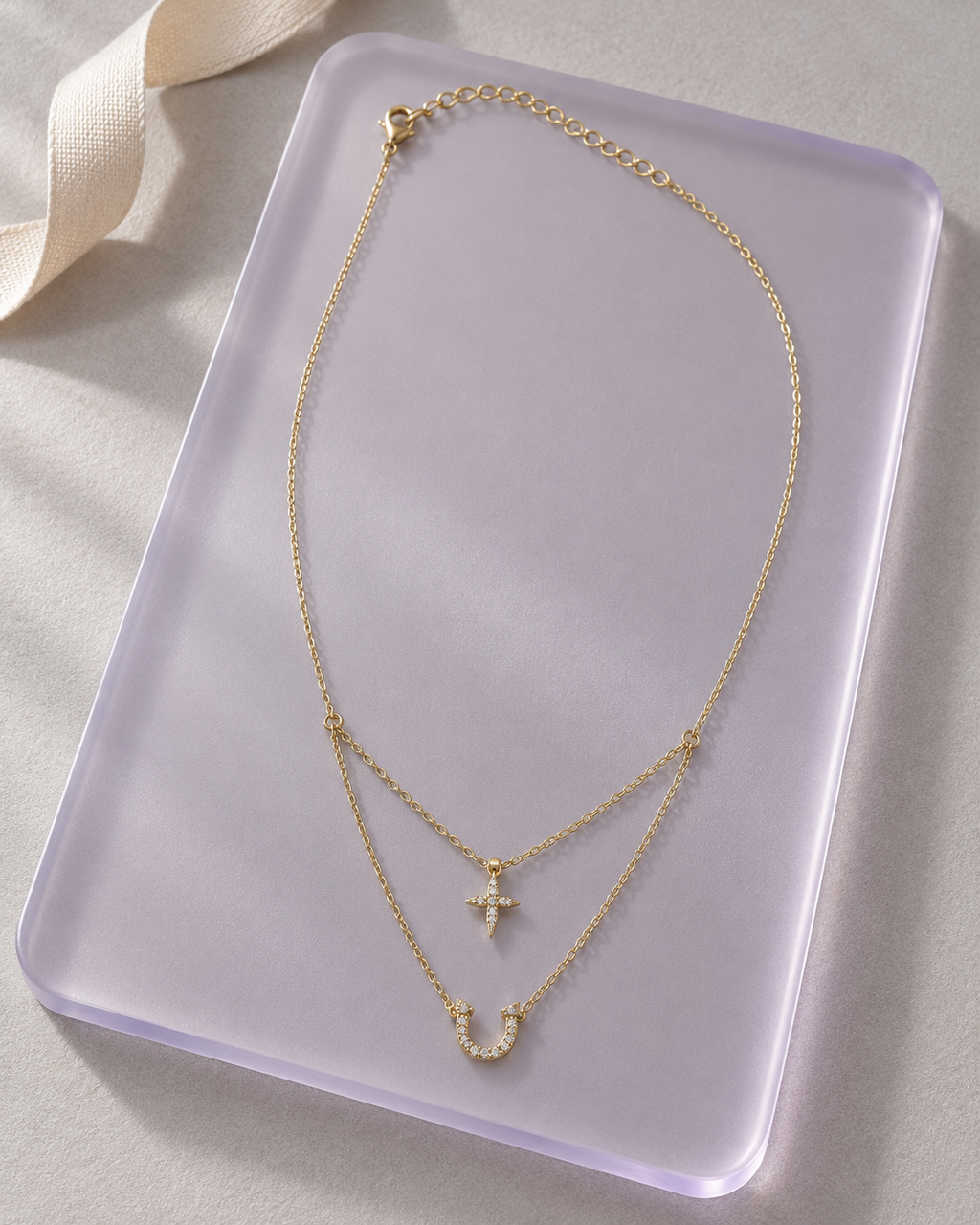 Double Tier Cross & Horseshoe Necklace — aesthetic setting