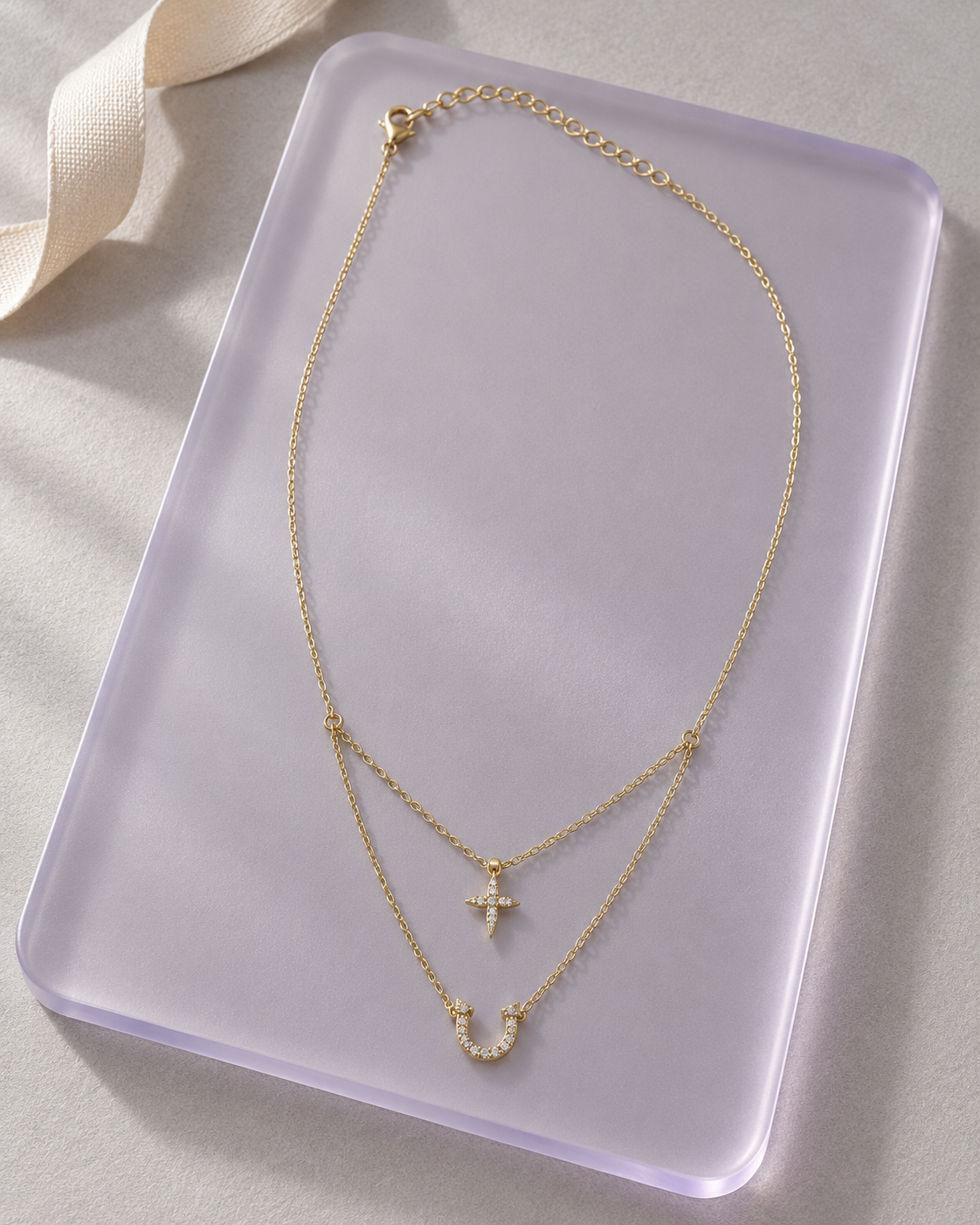Double Tier Cross & Horseshoe Necklace — aesthetic setting