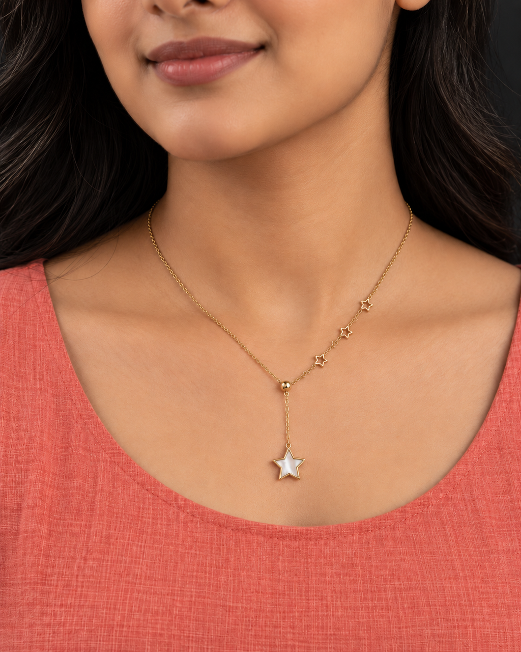 Four Star Ivory Y Lariat Necklace — worn by model