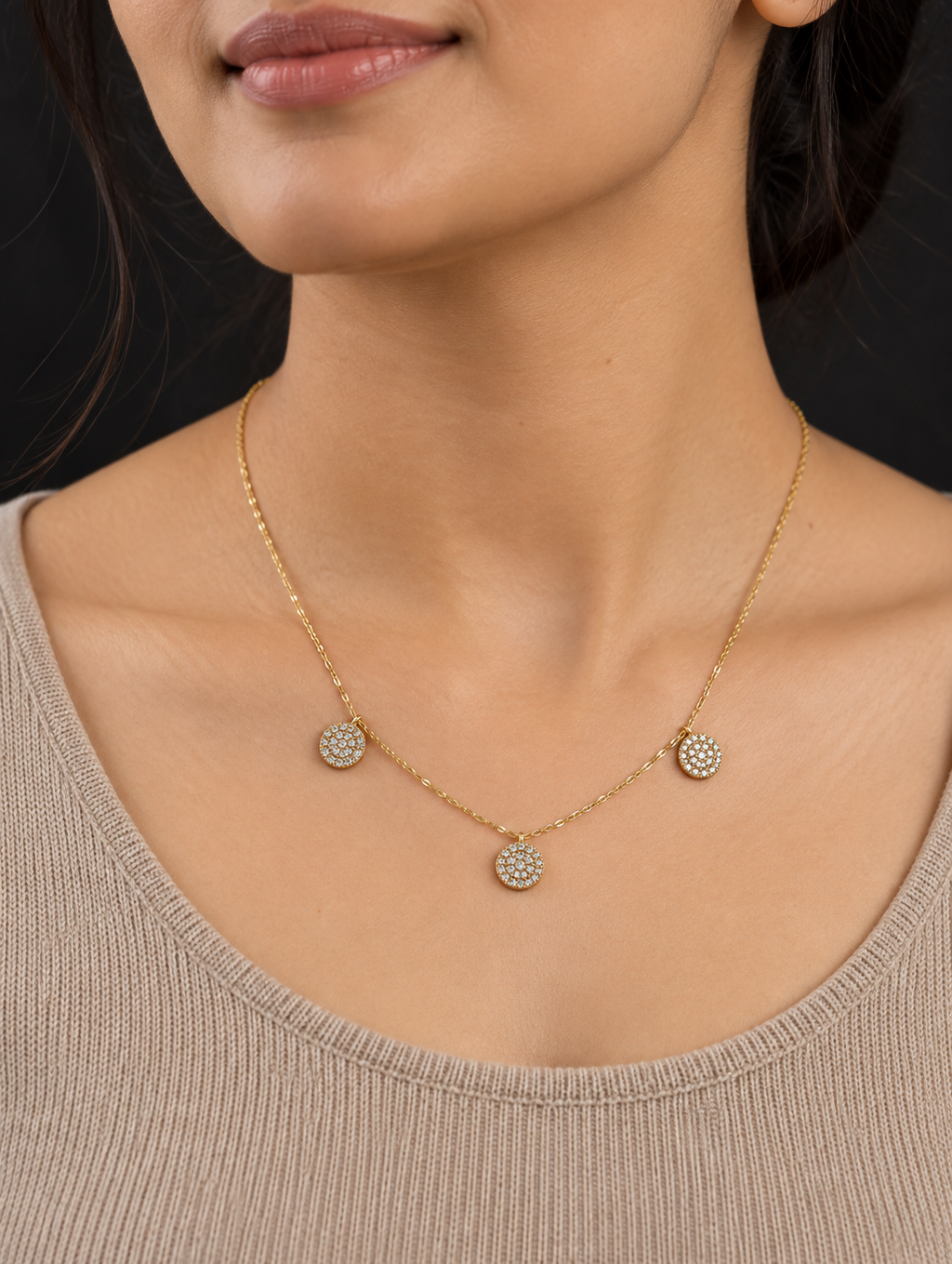Triple Pavé Disc Necklace — worn by model