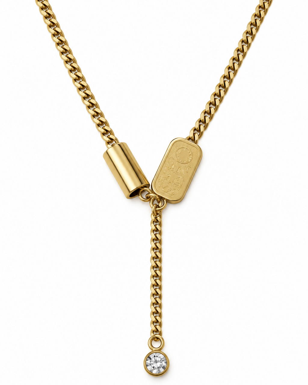 Gold-Tone Curb Chain Crystal Drop Necklace — white background