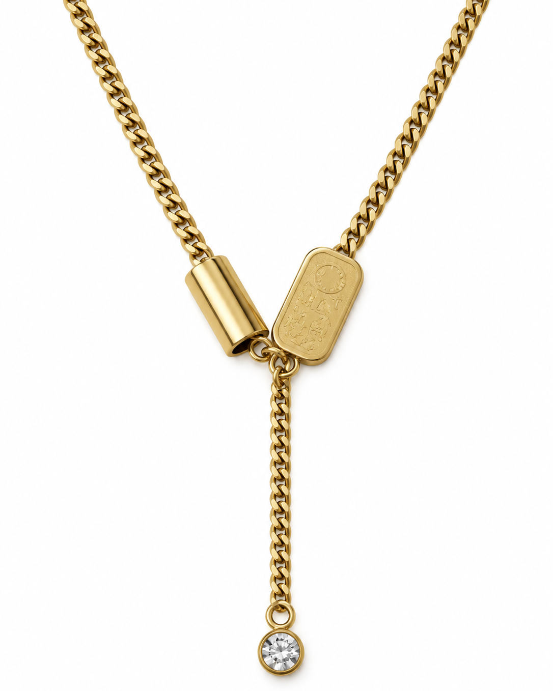 Gold-Tone Curb Chain Crystal Drop Necklace — white background