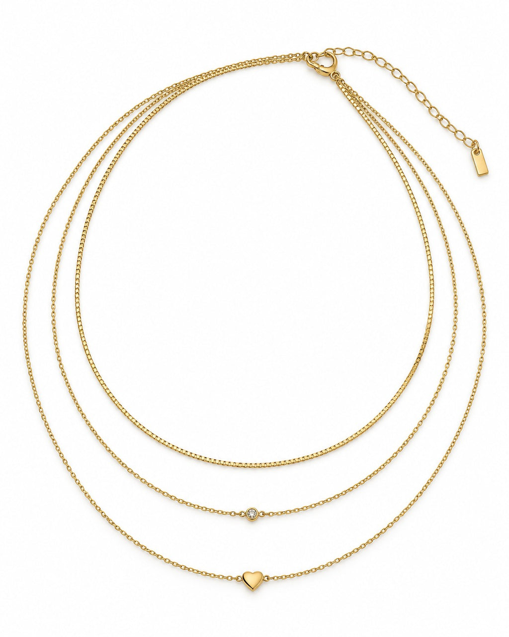Golden Trio Layered Waist Chain with Heart & Crystal Charms